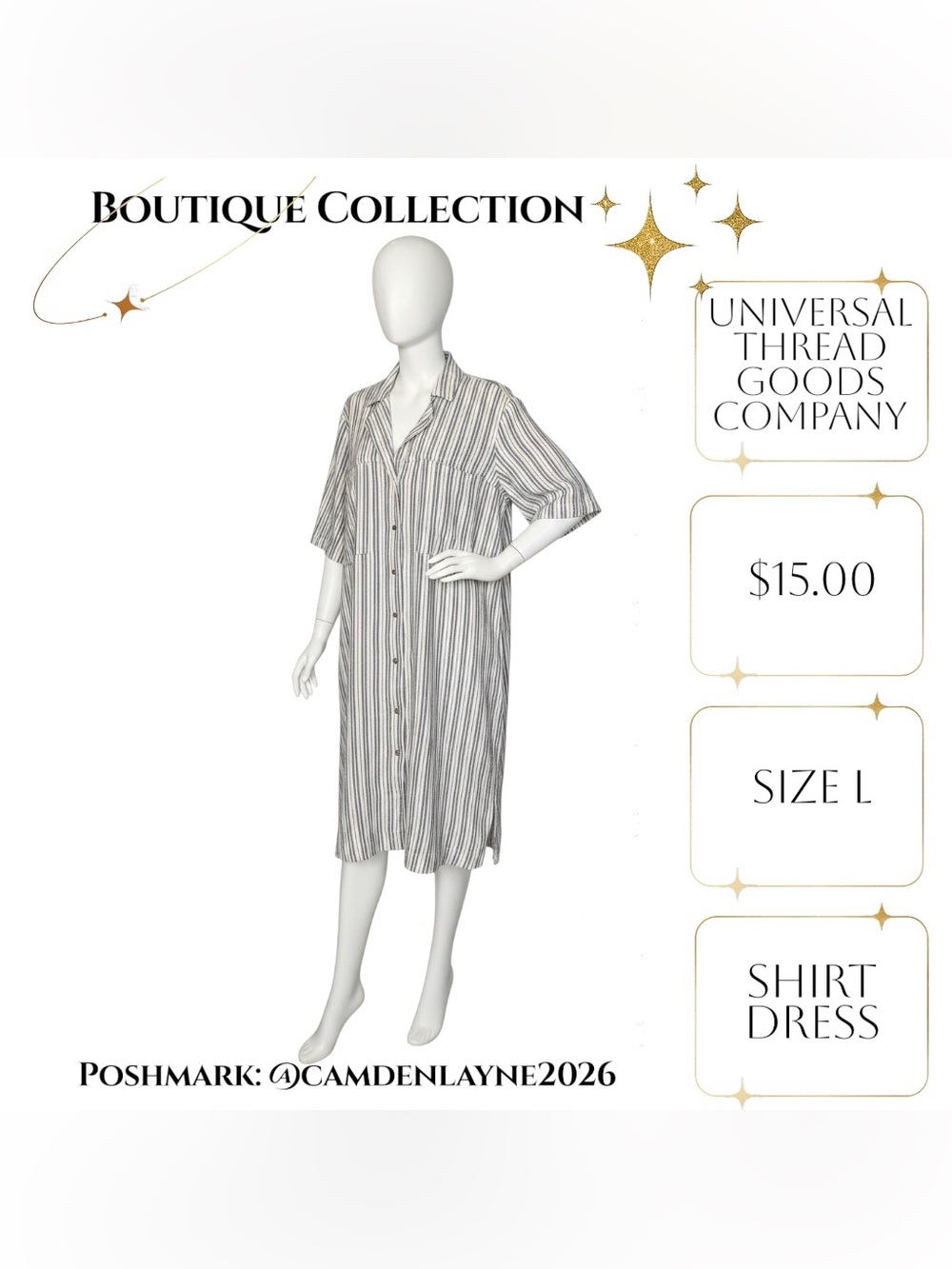 Universal Thread Striped Shirt Midi Dress in Cream and Tan - Picture 5 of 9